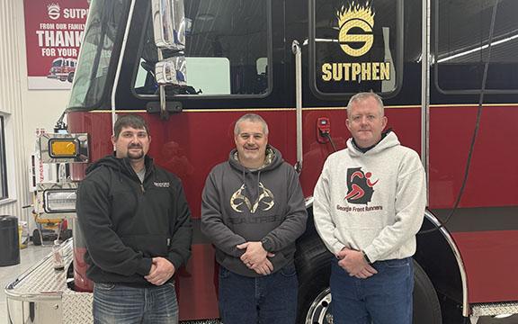 Cleveland Firefighters Bo Medlock, Michael Armor and Seth Weaver got a look at the new truck at Sutphen’s headquarters in Amlin, OH a few weeks earlier.