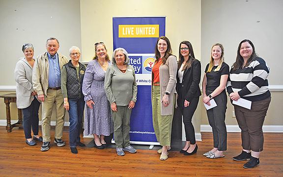 Representatives from local non-profit recipients of United Way of White County’s 2025 allocation disbursement are Michelle Black, Terry Goodger, Pam Walden, Tami Terrall, Nanette Baughman, Rebekah Perethian, Brittany Cochran, Rachel Martin, and Brittany Spier. (Photo/Erin Etris)