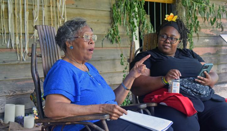 Ann Nicely and Kanisha Howard give a pre-show talk about Juneteenth during SOLfest at the Sautee Nacoochee Center. (Photo/Jerry Grillo)
