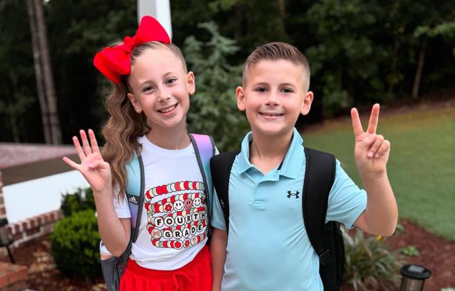 Jack P. Nix Elementary School students Sadie and Jay Fullerton wore fashionable attire for their first day of the school year. Sadie is in the fourth grade and Jay is in second grade. They are the children of Kayla Fullerton of Cleveland, who submitted the photo to the White County News Facebook page.