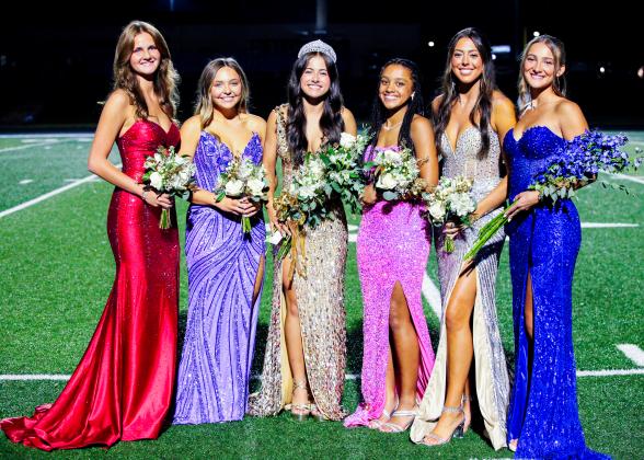 The Queen and the Court: The members the White County High School Homecoming Court are, from left, Caroline Tatum, Katie Nanney, Homecoming Queen Shalyn Vandiver, Asia Moss, Tyla Nix and Miss Warrior Emma Windham. STACI SULFOFF /WCN