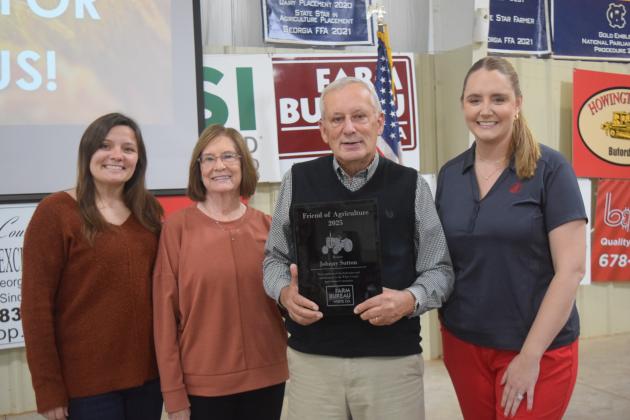 From left are Carlee Sosebee, Brenda Sutton, Friend of Agriculture Award recipient Johnny Sutton and Brittney Turner.
