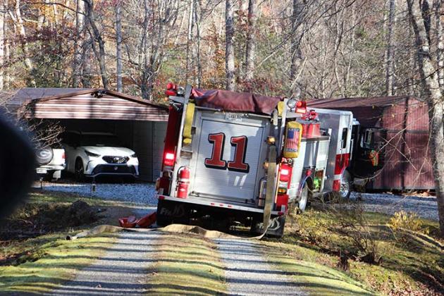 fire truck is parked outside a home on Fieldstone Road in Cleveland Tuesday morning. CARLY HENDERSON/WCN