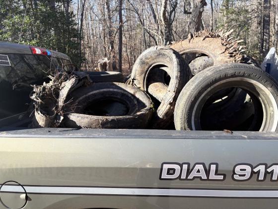 Discarded tires get picked up by the White County Sheriff's Office inmate labor program.