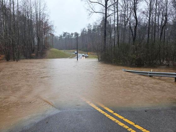 A road leading to the White County Recreation Center at Yonah Preserve flooded for several hours last Saturday. PHOTO COURTESY OF WHITE COUNTY PUBLIC SAFETY