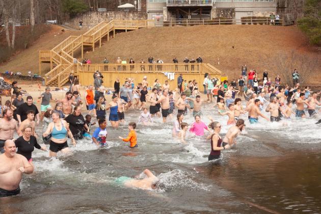 Hundreds braved cold water for the Winter Bear Plunge at Unicoi State Park on Jan. 3. PHOTO COURTESY OF JESSI TAYLOR/UNICOI STATE PARK