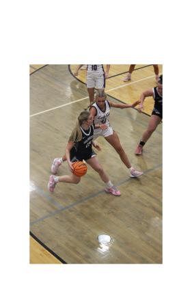 Matelyn Allison tries to drive past Gilmer's Jace Sanderson during the first round game Tuesday night in Ellijay. MARK TURNER/WCN