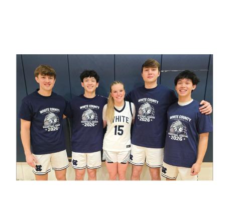 White County High School celebrated Senior Night last week with a doubleheader sweep over Chestatee. This year's senior group consists of, from left, Cohen Michaud, Casen Nguyen, Matelyn Allison, Luke Goldman and Carter Nguyen. MARK TURNER/WCN