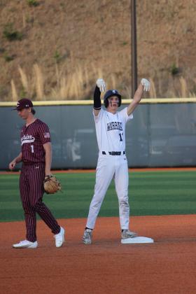 Jackson Krilla  celebrates after hitting a double during the region 8-1 win Tuesday over Chestatee.  MARK TURNER /WCN