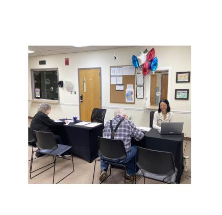 Chief Registrar April Kastner assisted with applications and getting poll workers enrolled in the poll worker management system at the poll worker drive last week. SUBMITTED PHOTO