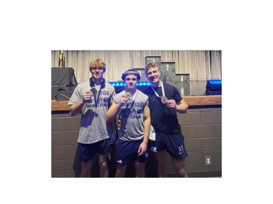 Zach Godfrey,left, Jack Clark and Easton Drew all won state titles at the GACA state weight lifting event last weekend in Heard County. WCHS FOOTBALL/SPECIAL