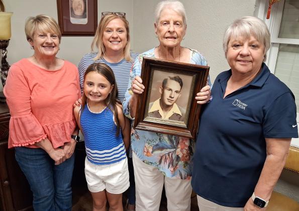 From left, Karan Sosebee, Carly Adam and daughter Charlotte Adam, Eunice Meaders and Melanie Williams will share stories and memories of Whelchel Meaders and his life this Memorial Day. ERIN ETRIS/WCN