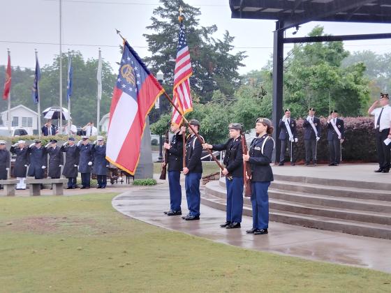The White County High School JROTC Honor Guard participated in Monday's Memorial Day ceremony at Cleveland's Freedom Park. The annual event is organized by American Legion Roy Head Post 16. DENISE ETHERIDGE/WCN
