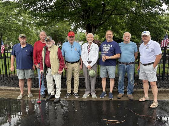 White County veterans Terry Goodger, Randy Summers, Mac Gregory, Mark Palen, Billy Allen, Dave Pelphrey, Mike Webb and Doug Tamladge came out to celebrate Memorial Day at Helen Veterans Park, despite the official ceremony being rained out. CARLY HENDERSON/WCN
