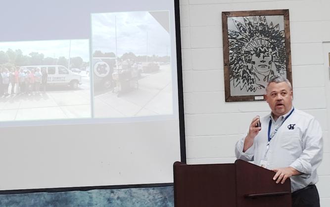 New Chief of School Safety and Operations Matt Stowers informs the school board that the summer feeding program has served 40,000 meals to local children so far this summer. DENISE ETHERIDGE/WCN