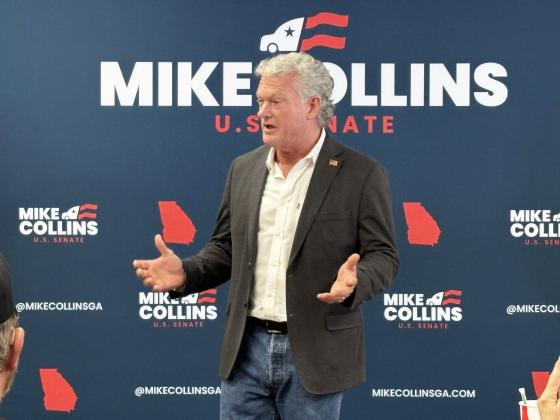 Rep. Mike Collins speaks to attendees during a May 28 meet and greet at North Georgia BBQ in White County. Collins met with voters and discussed his campaign ahead of the June 16 Republican primary runoff for U.S. Senate. CARLY HENDERSON/WCN