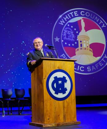 Don Strength, Division Chief for Emergency Services and Deputy Emergency Management Director for White County, announces award winners during the Public Safety Awards presentation on Aug. 22. SUBMITTED PHOTO