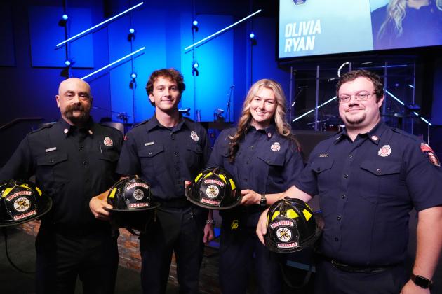 Firefighter recruits with White County Fire Services completed training last week. From left: Andrew Skidmore, Nathaniel Colier, Olivia Ryan and Andrew Latty. SUBMITTED PHOTO