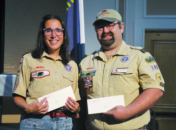 Lisa Causin, Scoutmaster of Rabun County's Troop 5006, and Jacob Thomas, Cubmaster of White County's Pack 140 and Assistant Scoutmaster of Troop 140 were recognized with the District Award of Merit. SAMANTHA SINCLAIR/CNI