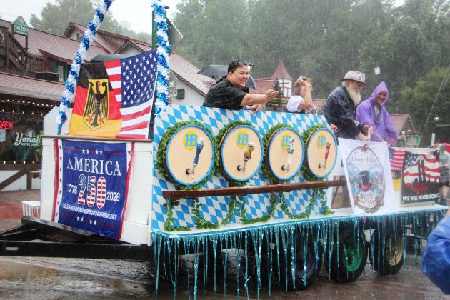 The Faschingsverein Helen float makes its way through the rain during the 2026 Oktoberfest parade held last Saturday, Sept 12. Oktoberfest will be celebrated at the Helen Festhalle, 1074 Edelweiss Strasse, Sept. 17- 20, Sept. 24-27 and Oct. 1 through Nov. 1. See more Oktoberfest photos on page 12A. PHOTO BY CARLY HENDERSON