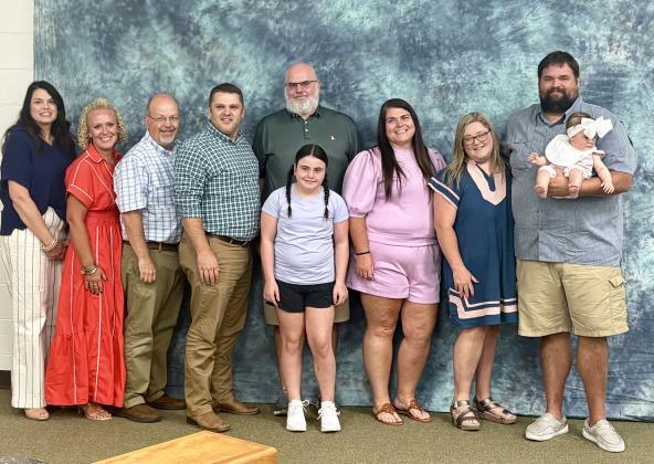 The Miller family's $25,000 donation made the construction of a “magic treehouse” at Mt. Yonah Elementary School media center a reality. MYES instructional coach Jade Bates, principal Juliana Dean and media specialist Jason Thomas are at far left. PHOTOS BY DENISE ETHERIDGE/WCN