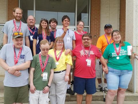 A large contingent of White County athletes participated in the Special Olympics Georgia State Masters Bowling Tournament. last weekend in Warner Robins. White County had 12 athletes competing in singles competition, which included more than 1,000 athletes from around the state. The White County group brought home nine gold medals, two silver medals and a bronze medal. The local athletes competing in the event were, front from left, Charlie Head, Trey Ward, Mary Goodman, Brian Head, and Brittany Freeman; ba