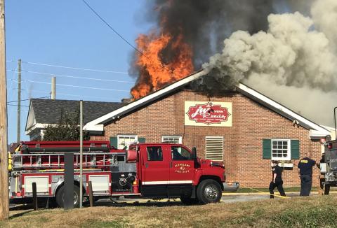 Flames could be seen coming out of the roof of J.W. Reed's Tavern in Cleveland. (Photo/Stephanie Hill)
