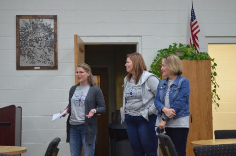 Francesca Smith, school crisis interventionist, Mary Kay Berry, director of student services, and Lindsey Oliver, school social worker, spoke to the school board Dec. 19 about efforts to help students with mental health. (Photo/Stephanie Hill)