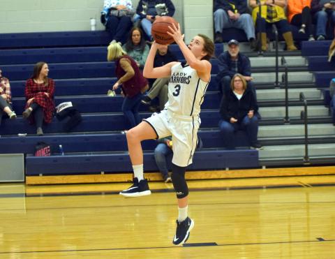 Paisley Cathey, right, and the WCMS seventh-grade girls team will try to close out a perfect season this week with a Mountain League tournament title. (Photo/Mark Tuner)