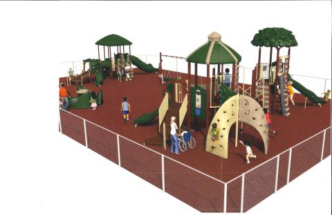 This rendering provided to the county by Playworx of Canton shows the proposed playground area. Surfacing will be pour-in-place rubber.