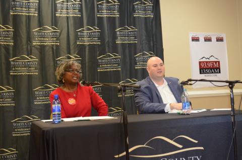 Cleveland mayoral candidates Annie Sutton and Josh Turner answered questions and greeted the public at the forum. (Photo/Stephanie Hill)