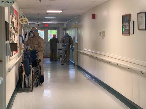 Georgia National Guardsmen are shown cleaning at Gateway Health and Rehab on Thursday, April 16. (Photo courtesy Gateway Health and Rehab)
