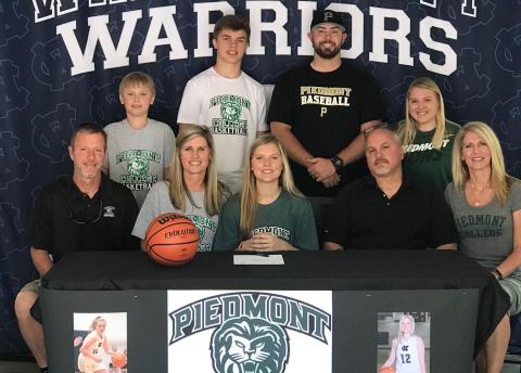 White County High School senior Bentley Cronic will continue her academic and athletic career at Piedmont College in the fall. Cronic signed a letter of intent this week to become part of the Lady Lions' basketball program. Piedmont College is a NCAA D-III college in Demorest. The Lady Lions finished 19-9 this past season, and have won three of the last four USA South tournament titles. Shown during the signing ceremony are, from from left, Galen Robinson, Amanda Robinson, Bentley Cronic, Thad Cronic, and C