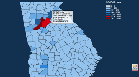 There have been 88 total confirmed COVID-19 cases in White County since the start of the pandemic, according to the 1 p.m. update on Monday, May 11. (Image from Department of Public Health website)
