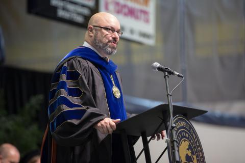  Truett McConnell University President Dr. Caner is shown at the university's 2019 commencement ceremony. (Photo/TMU)