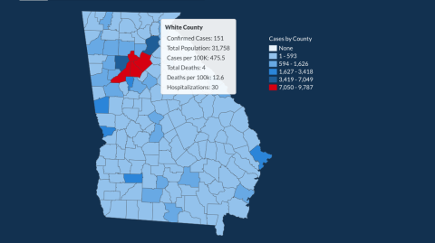 There have been 151 total confirmed COVID-19 cases in White County since the start of the pandemic, according to the update on Monday, July 6, on the Georgia Department of Public Health's website. (Image from DPH website)
