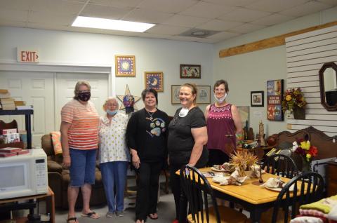 Pictured from left, are volunteers Kathy Godfrey, Virginia Edwards, Debbie Spitzer (store manager), Karen Degges and Susan Alexander at Rescue Re-Tail, a new thrift store benefitting the Charles Smithgall Humane Society. (Photo/Stephanie Hill)
