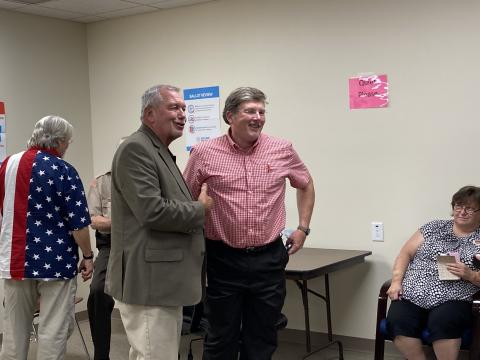 Retiring Probate Judge Garrison Baker, left, stands with Don Ferguson, after unofficial runoff results showed him winning the probate judge race. (Photo/Wayne Hardy)