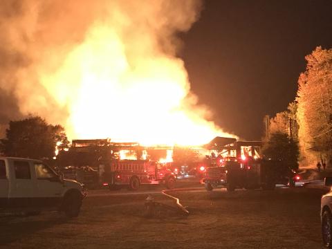 Authorities are looking into the cause of the early morning fire at North Georgia Hardwoods on Thursday, Oct. 22. (Photo/Stephanie Hill)