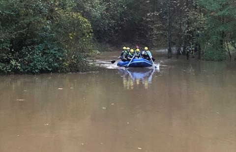 Emergency personnel rescued a family after their James Drive cabin was surrounded by water. (Photo courtesy White County Public Safety)
