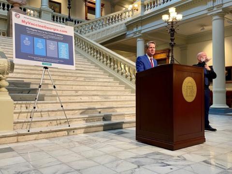 Gov. Brian Kemp unveiled plans to vaccinate Georgia school teachers in a speech at the state Capitol on Feb. 25, 2021. (Photo by Beau Evans)