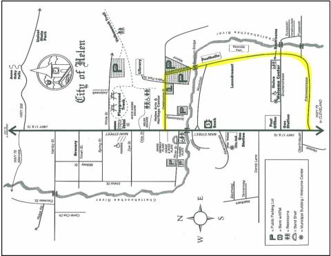 This map from the city shows where the paving will take place next week. (Photo courtesy of City of Helen)
