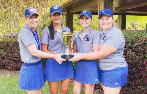 White County's Catie Craig, left, Erin Dorsey, Eliza Jane Glover, and Rylee Adams won the Area 3 team title Monday in Dahlonega. (Photo/WCHS Athletics)