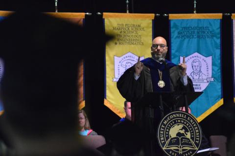 TMU President Dr. Emir Caner addressed graduates during commencement ceremonies May 15. (Photo/Wayne Hardy)