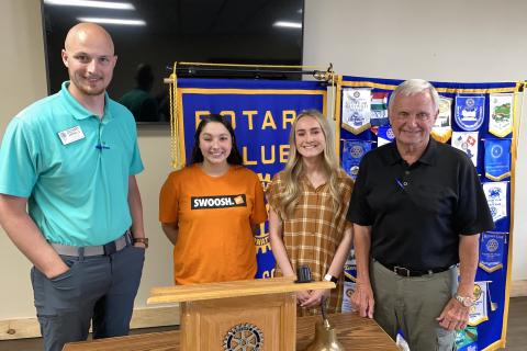 Shown from left are White County Rotary Club president-elect Zach Gerrells, 2021 White County Rotary Club scholarship recipients Cassandra Satterlee-Ortiz and Madison Adams, and Rotary Club scholarship committee member Gene White. (Photo/Wayne Hardy)
