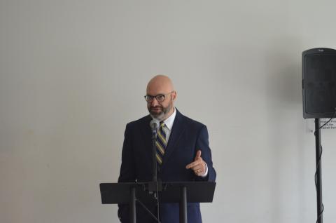 TMU President Dr. Emir Caner speaks at a July 23 anniversary event. (Photo/Wayne Hardy