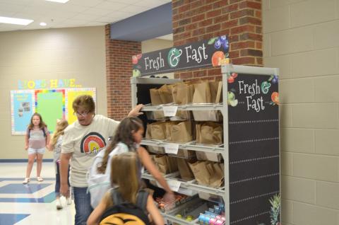 The school system received a grant from No Kid Hungry and used that money to purchase the carts. Pictured are the carts at Mossy Creek Elementary School on the first day of school. (Photo/Stephanie Hill)