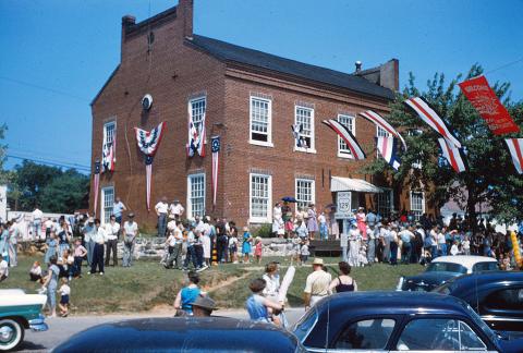 This photo from the White County Historical Society archives shows the 1957 Centennial Celebration at the Historic Courthouse in downtown Cleveland. 