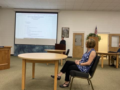 Michael Powell spoke to White County Board of Education members at their meeting on Sept. 28. (Photo/Stephanie Hill)