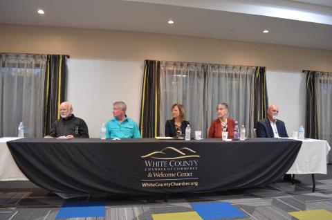 Helen residents heard from candidates vying for three seats on the Helen City Commission during a candidate forum hosted Oct. 12 by the White County Chamber of Commerce in conjunction with the White County News and WRWH radio. (Photo/Stephanie Hill)
